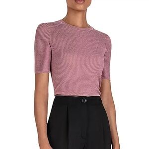 Ba&sh Zoe Metallic Rib-Knit Sweater Pink Size XS Women